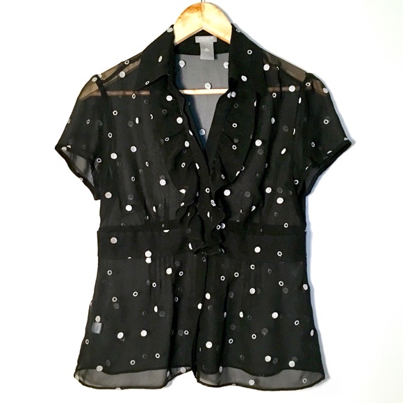 Ann Taylor Tops - Ann Taylor Petites Black & White Ruffle Blouse